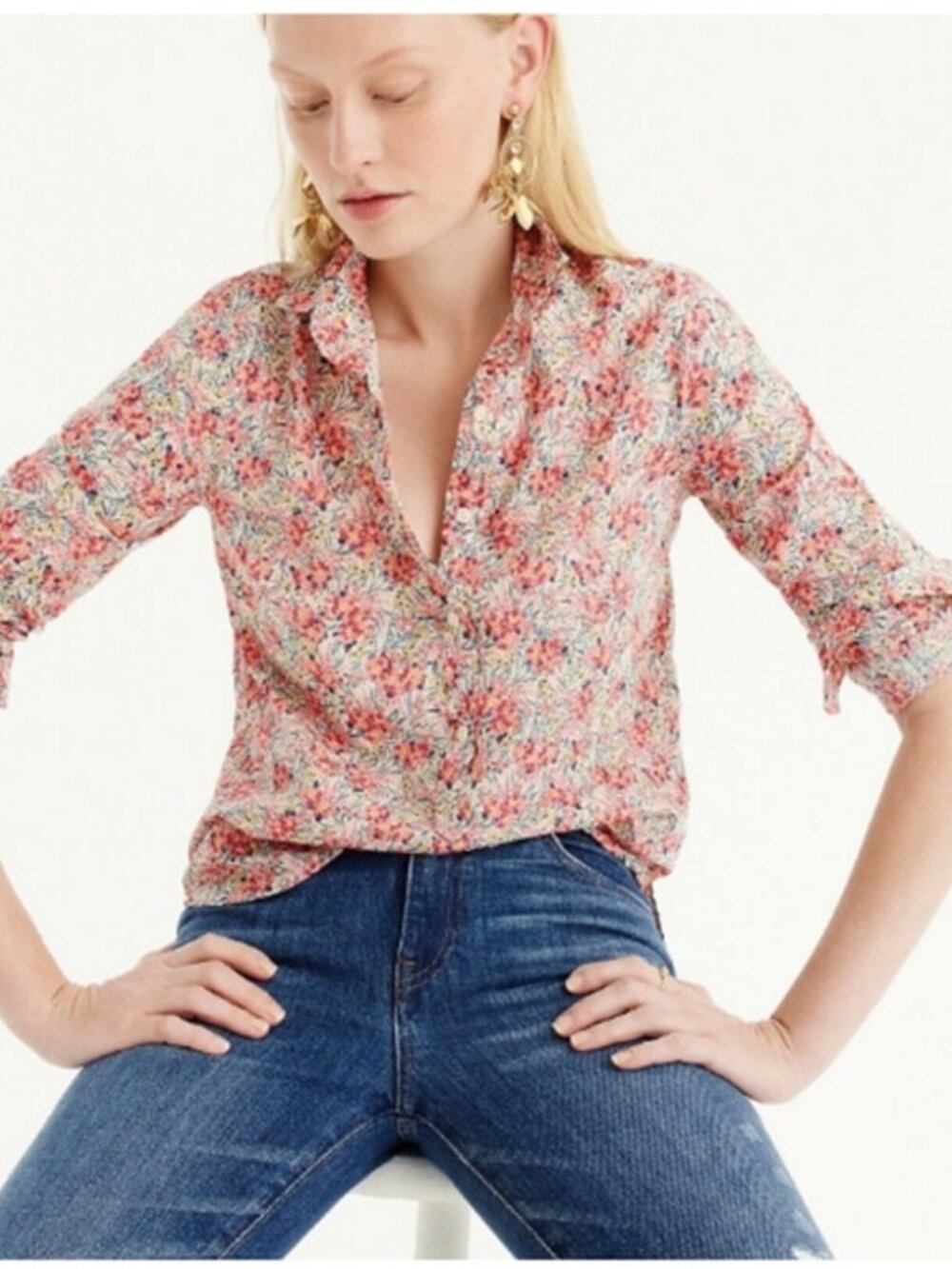 J.CREW X Liberty London Pink Swirling Petals Floral Popover Shirt Blouse Size 4